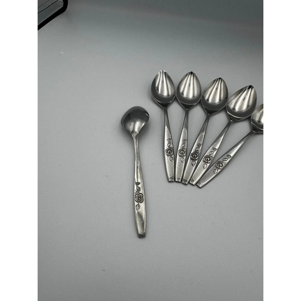 6 Vintage Oneida 1881 Rogers Our Rose Stainless Oval Soup Tablespoons S.S.S.